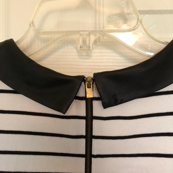 [ Express ] Leather Peter Pan Collar Striped Top - Picture 4 of 5